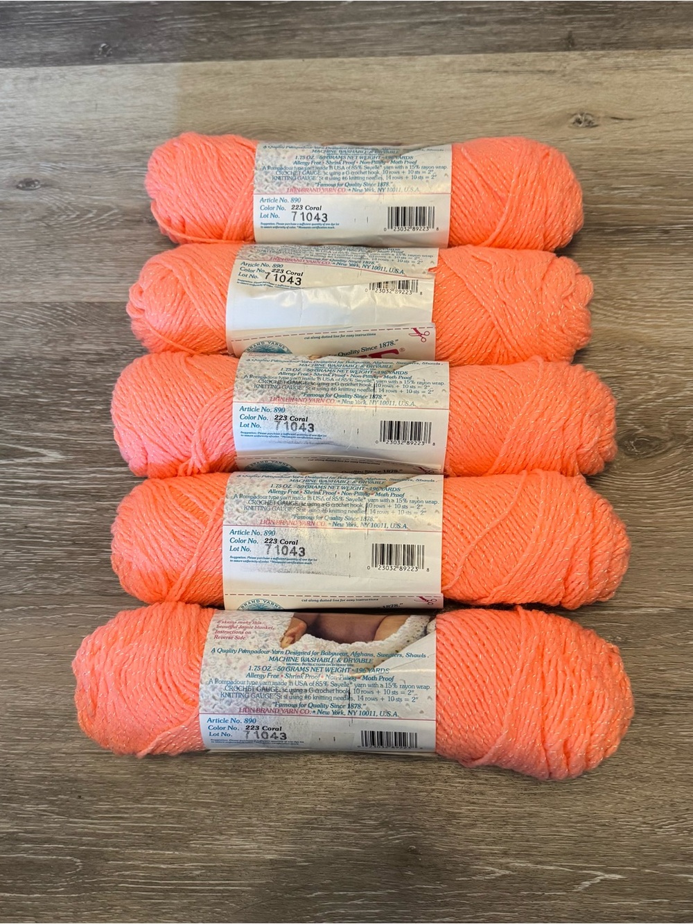 Vintage Lion Brand Jamie Pompadour Baby Yarn Lot of 5 Skeins Coral - Picture 2 of 8
